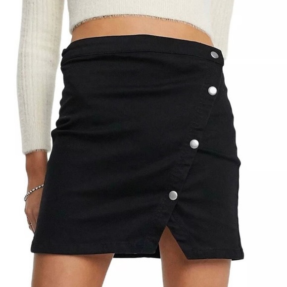 Free People We The Free Notched Denim Wrap Skirt Black - Picture 1 of 10